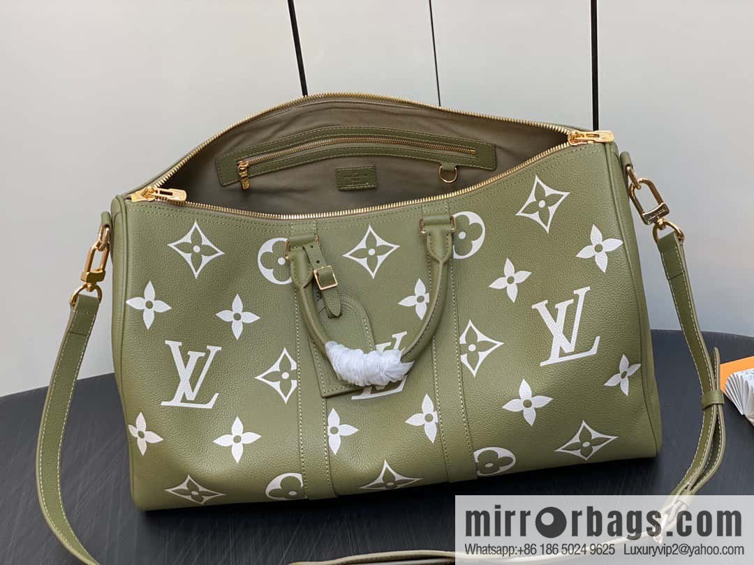 [Boutique‑grade] M46671 grass green, full leather embossed silk screen printing travel bag series Keepall Bandoulière 45 travel bag M46670 M46671