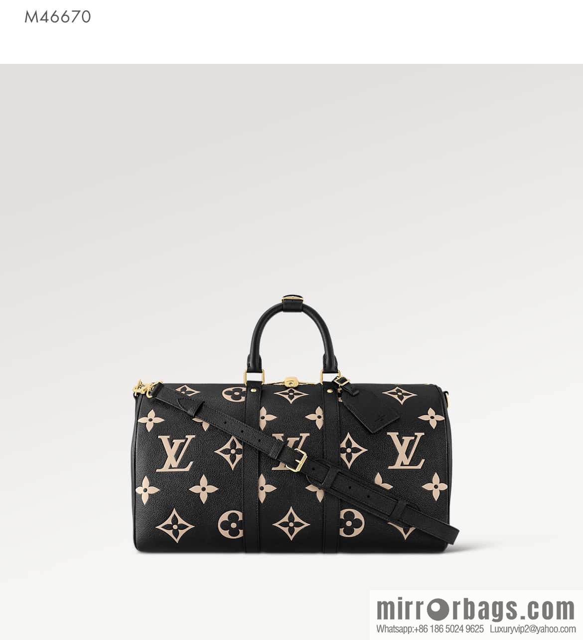[Premium‑quality] M46670 black full leather embossed silk screen printing travel bag series Keepall Bandoulière 45 travel bag M46670 M46671