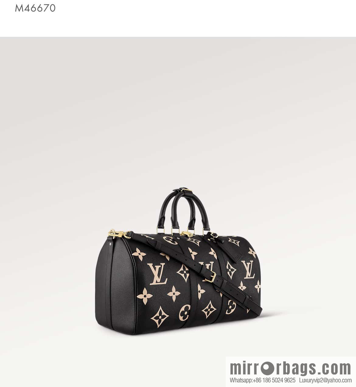 [Premium‑quality] M46670 black full leather embossed silk screen printing travel bag series Keepall Bandoulière 45 travel bag M46670 M46671