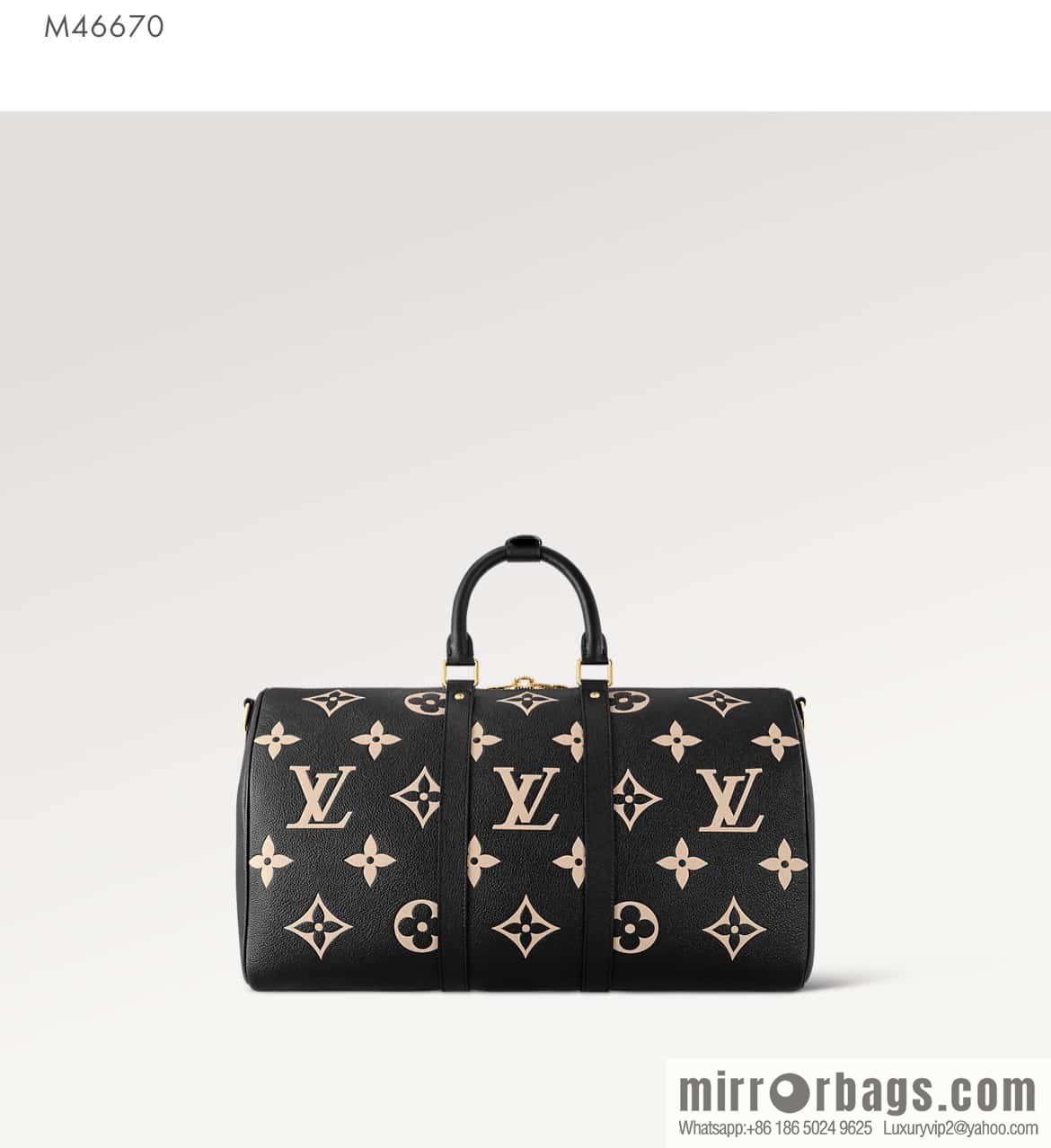 [Premium‑quality] M46670 black full leather embossed silk screen printing travel bag series Keepall Bandoulière 45 travel bag M46670 M46671