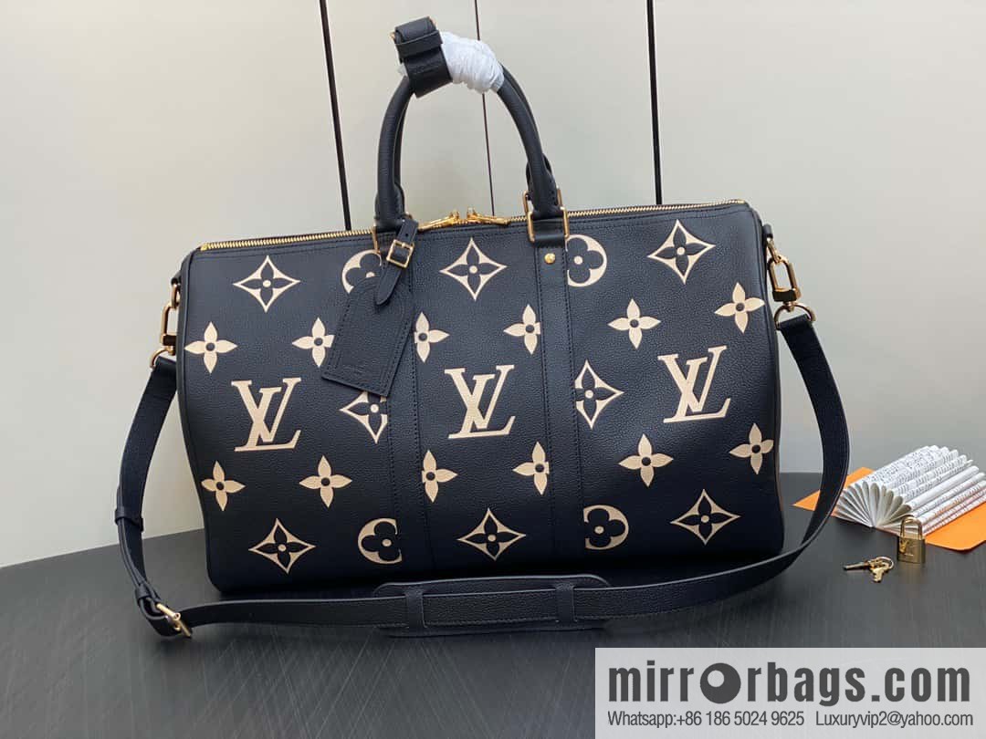[Premium‑quality] M46670 black full leather embossed silk screen printing travel bag series Keepall Bandoulière 45 travel bag M46670 M46671