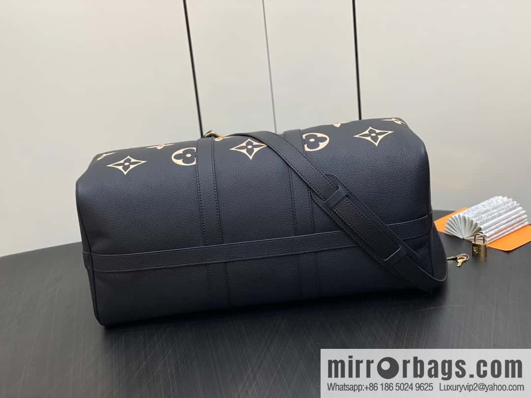 [Premium‑quality] M46670 black full leather embossed silk screen printing travel bag series Keepall Bandoulière 45 travel bag M46670 M46671
