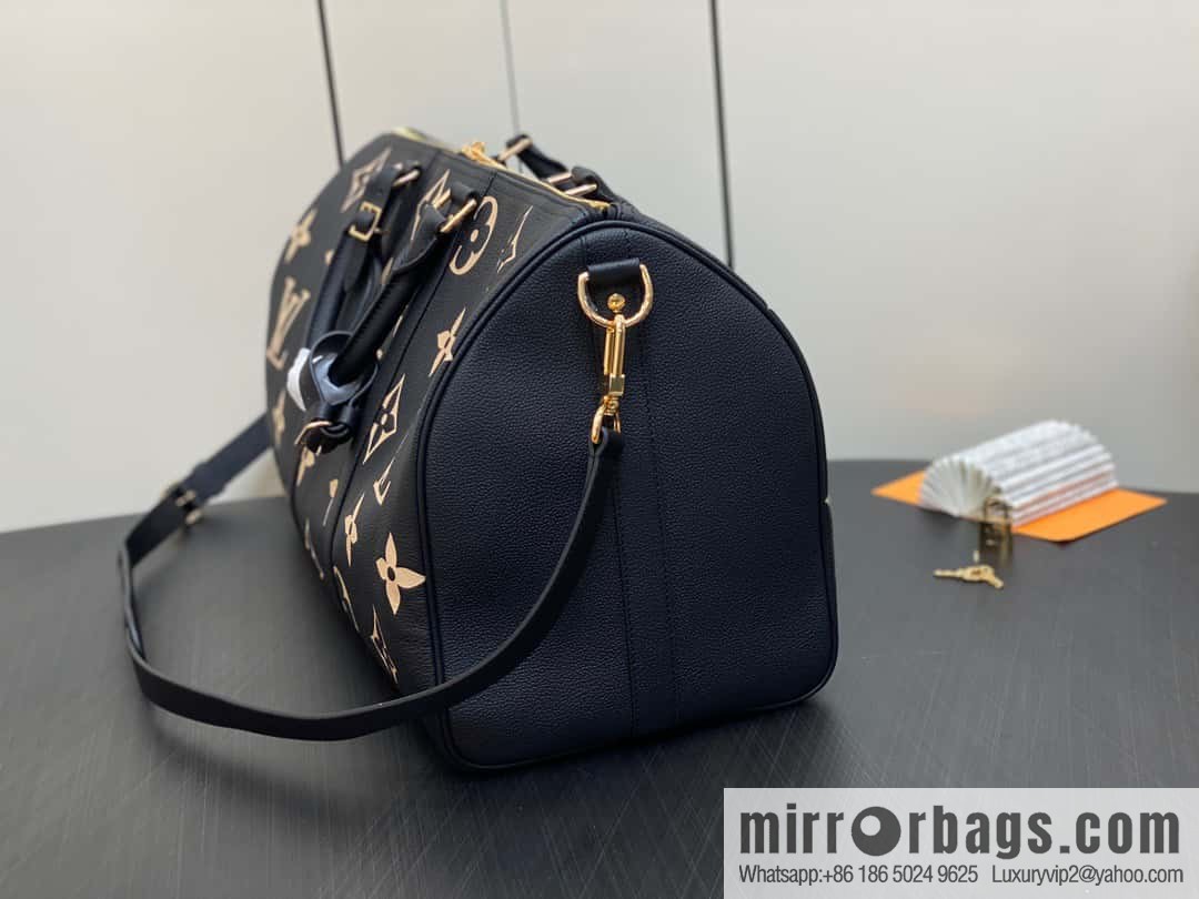 [Premium‑quality] M46670 black full leather embossed silk screen printing travel bag series Keepall Bandoulière 45 travel bag M46670 M46671