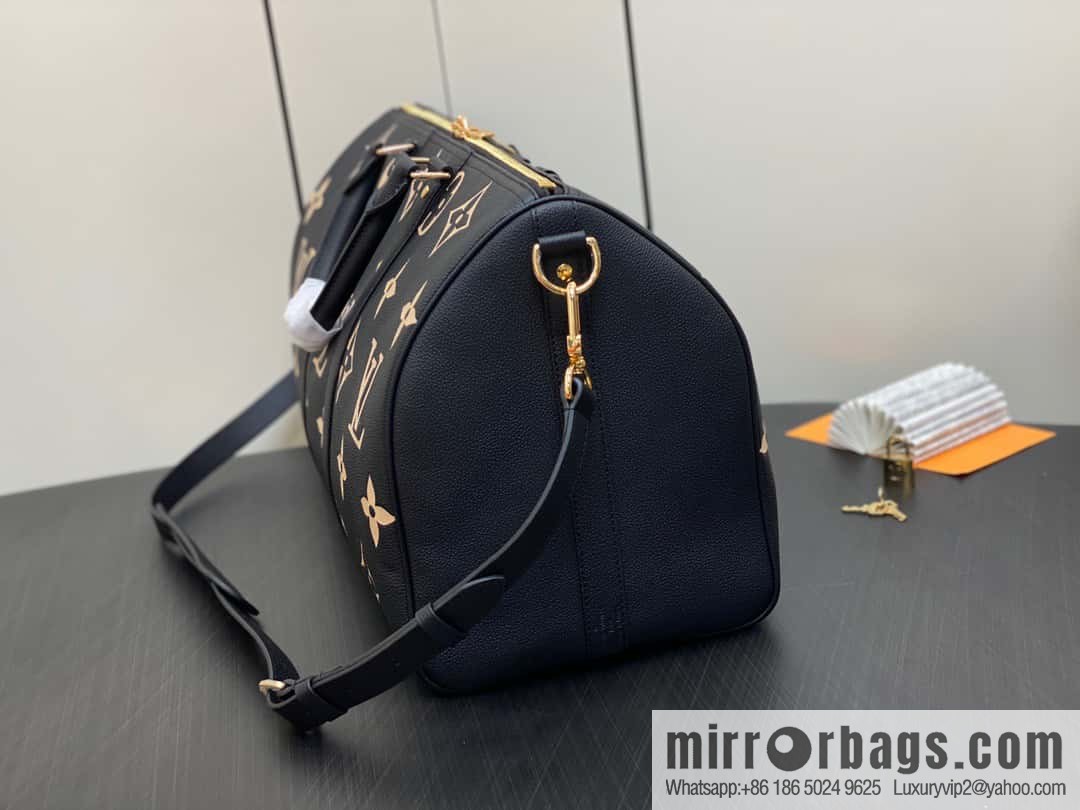 [Premium‑quality] M46670 black full leather embossed silk screen printing travel bag series Keepall Bandoulière 45 travel bag M46670 M46671