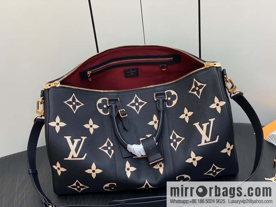 [Premium‑quality] M46670 black full leather embossed silk screen printing travel bag series Keepall Bandoulière 45 travel bag M46670 M46671