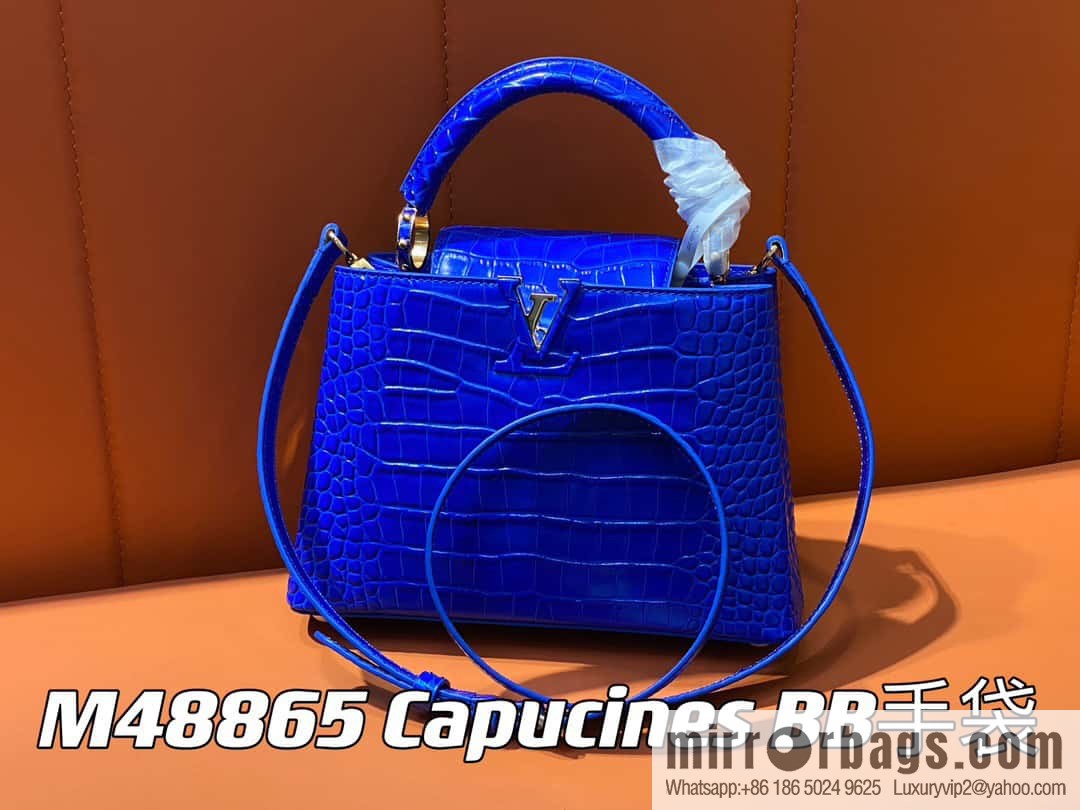 [Boutique‑grade] M48865 blue, crocodile pattern full leather cap that English series Capucines BB handbag