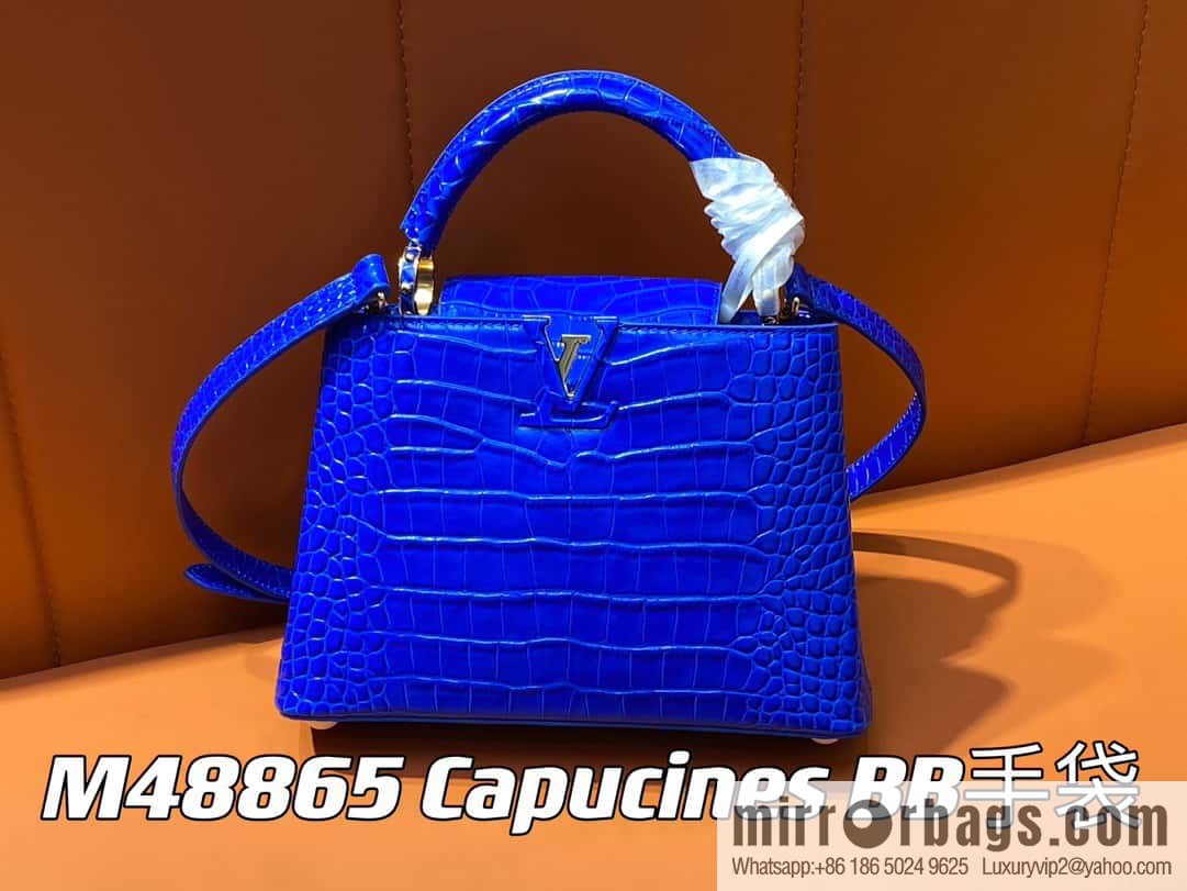 [Boutique‑grade] M48865 blue, crocodile pattern full leather cap that English series Capucines mini handbag