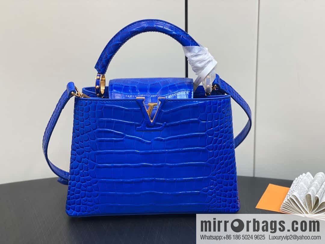 [Boutique‑grade] M48865 blue, crocodile pattern full leather cap that English series Capucines mini handbag