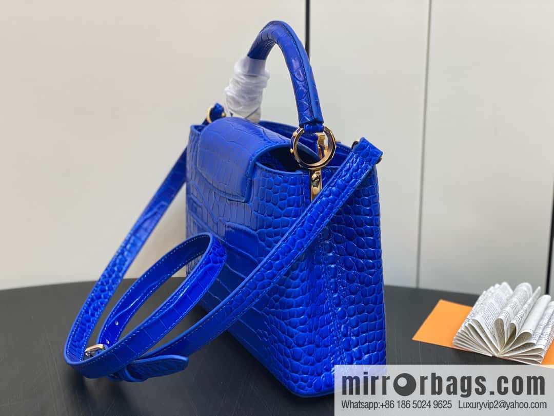 [Boutique‑grade] M48865 blue, crocodile pattern full leather cap that English series Capucines BB handbag