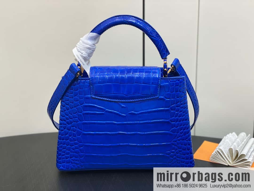 [Boutique‑grade] M48865 blue, crocodile pattern full leather cap that English series Capucines mini handbag