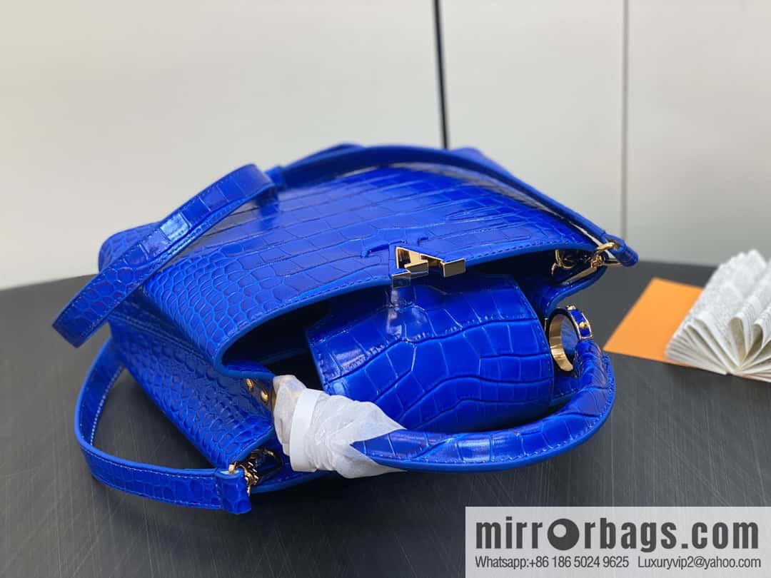 [Boutique‑grade] M48865 blue, crocodile pattern full leather cap that English series Capucines mini handbag