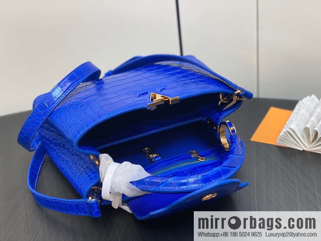 [Boutique‑grade] M48865 blue, crocodile pattern full leather cap that English series Capucines BB handbag