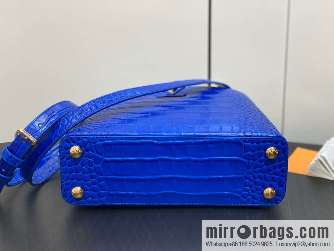 [Boutique‑grade] M48865 blue, crocodile pattern full leather cap that English series Capucines BB handbag