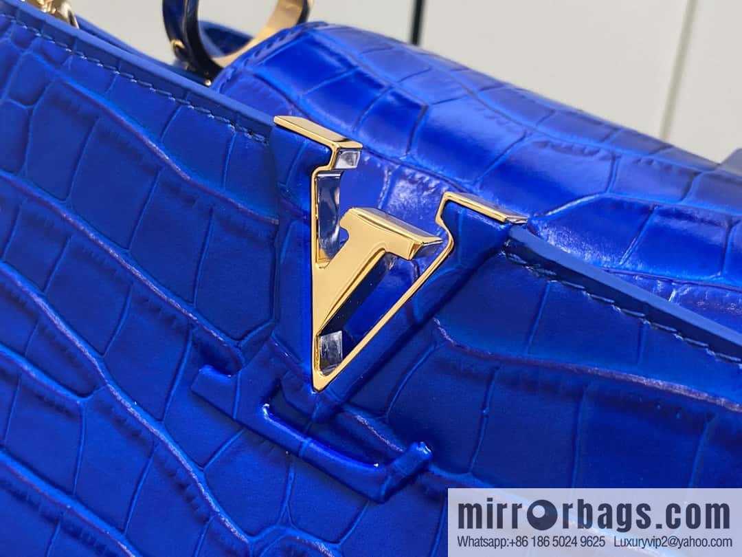 [Boutique‑grade] M48865 blue, crocodile pattern full leather cap that English series Capucines BB handbag