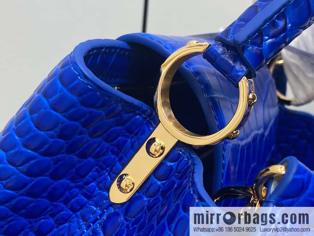 [Boutique‑grade] M48865 blue, crocodile pattern full leather cap that English series Capucines mini handbag