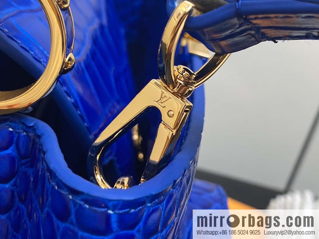 [Boutique‑grade] M48865 blue, crocodile pattern full leather cap that English series Capucines mini handbag