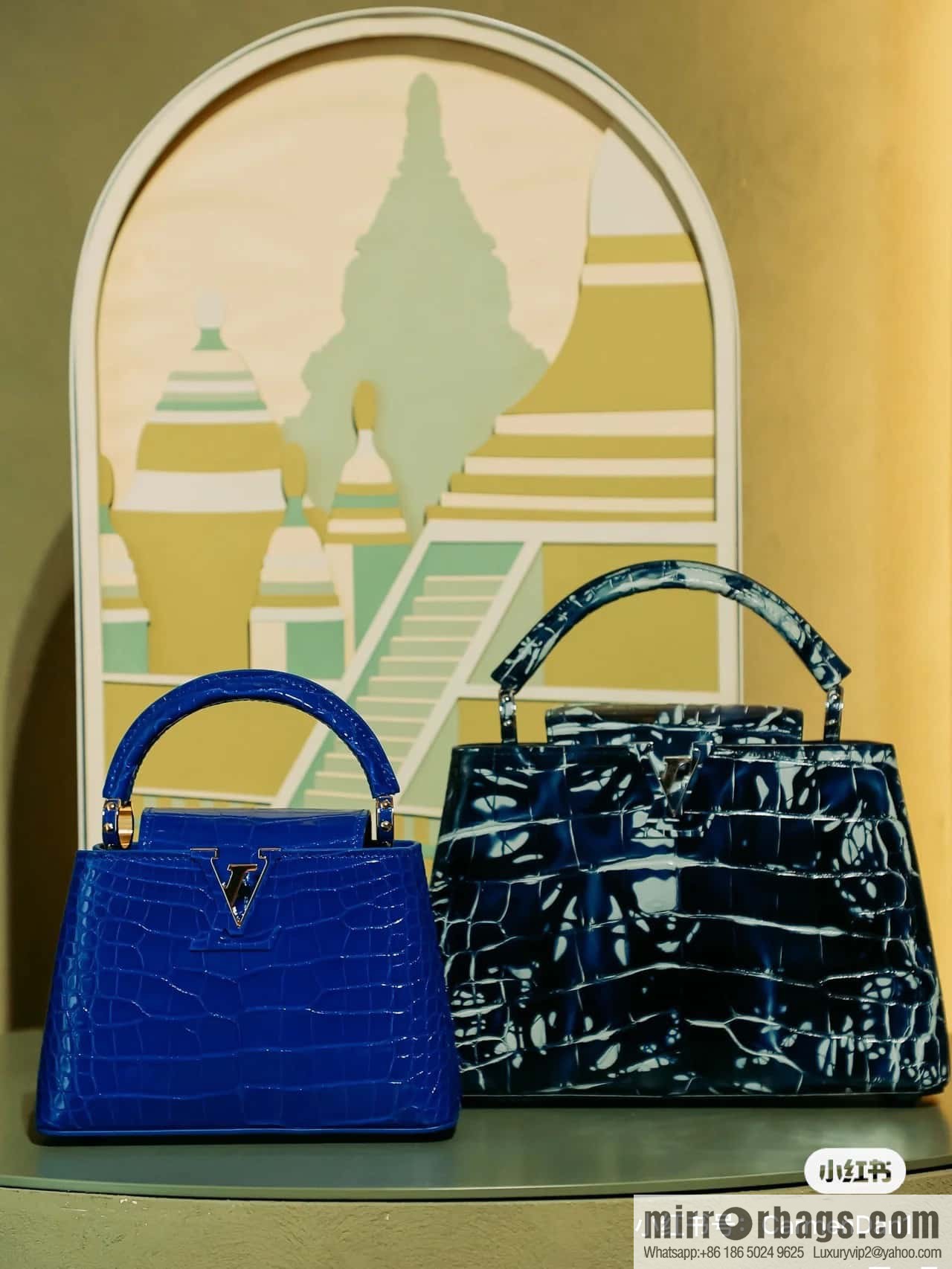 [Boutique‑grade] M48865 blue, crocodile pattern full leather cap that English series Capucines BB handbag
