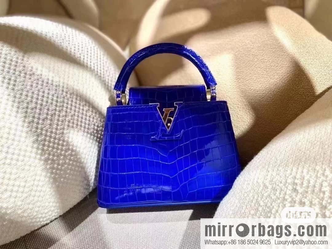 [Boutique‑grade] M48865 blue, crocodile pattern full leather cap that English series Capucines BB handbag