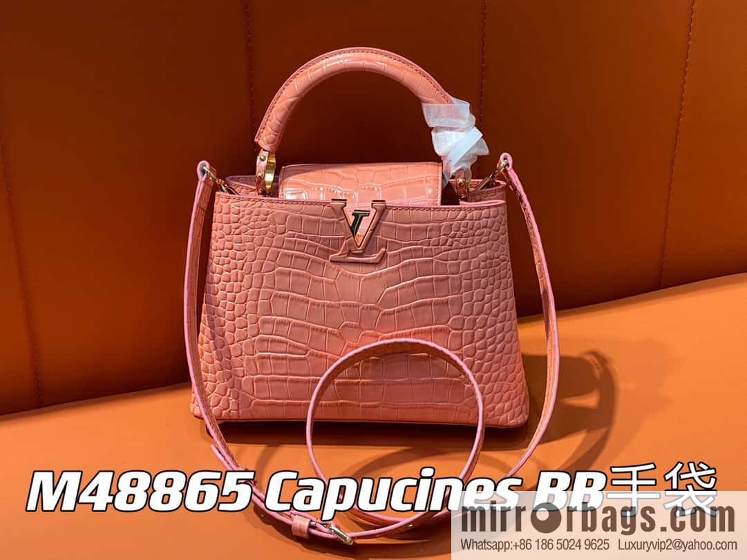 [Boutique‑grade] M48865 orange, crocodile pattern full leather cap that English series Capucines BB handbag