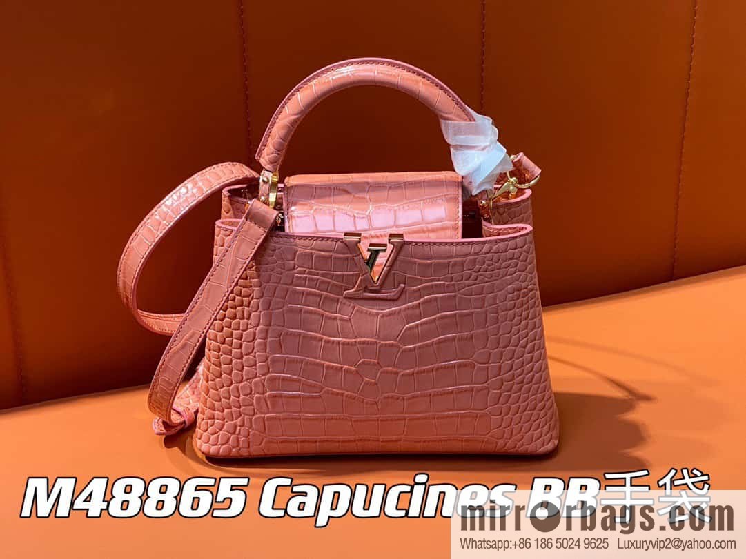 [Boutique‑grade] M48865 orange, crocodile pattern full leather cap that English series Capucines BB handbag