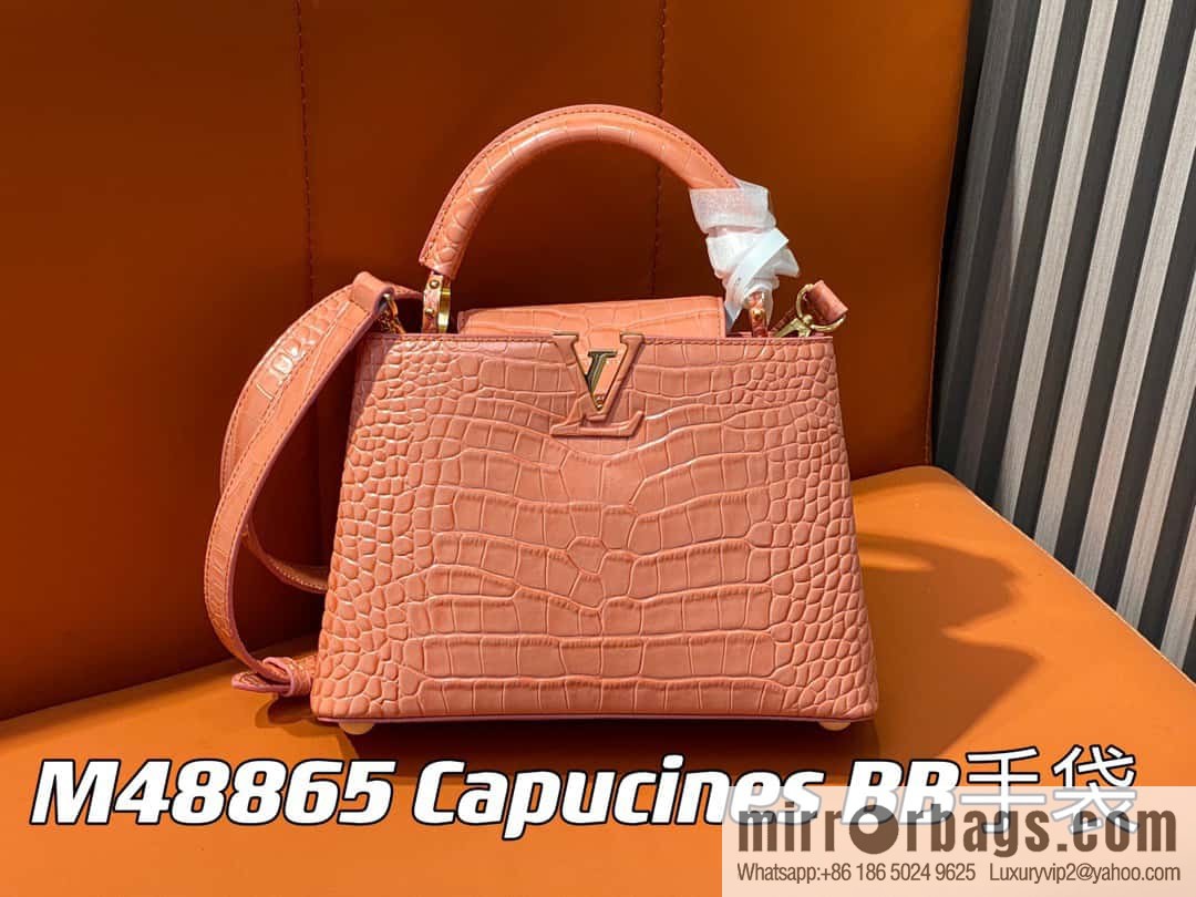 [Boutique‑grade] M48865 orange, crocodile pattern full leather cap that English series Capucines BB handbag