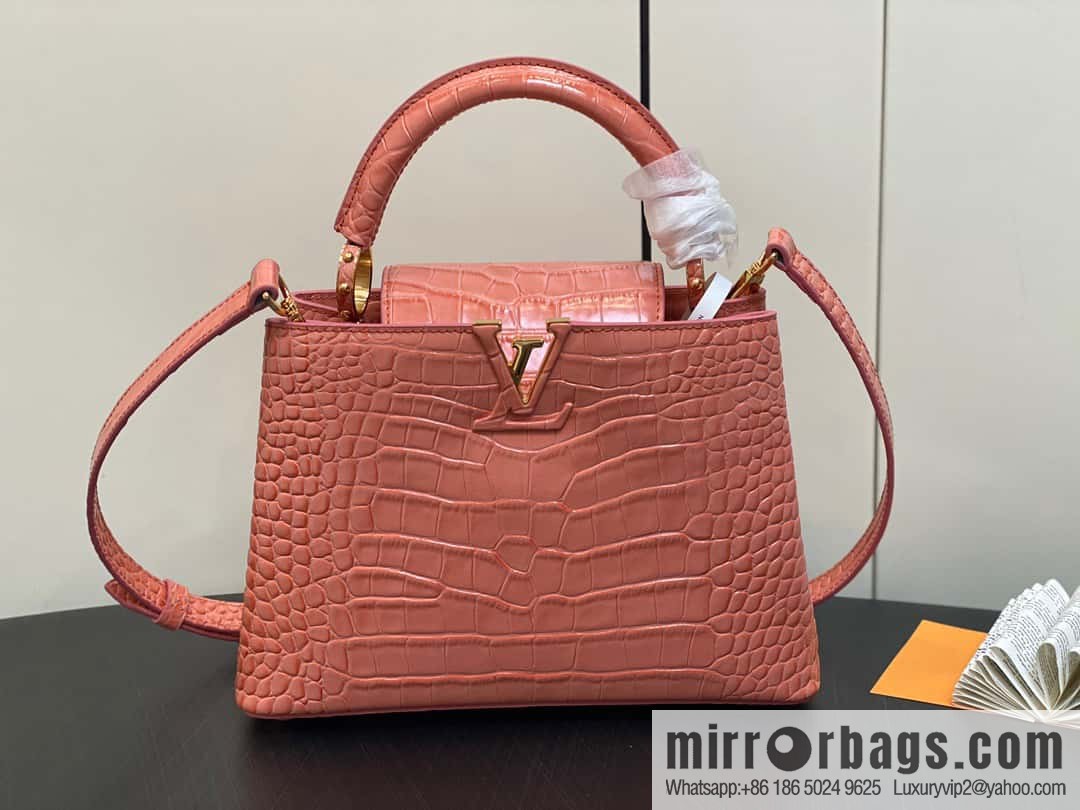 [Boutique‑grade] M48865 orange, crocodile pattern full leather cap that English series Capucines BB handbag