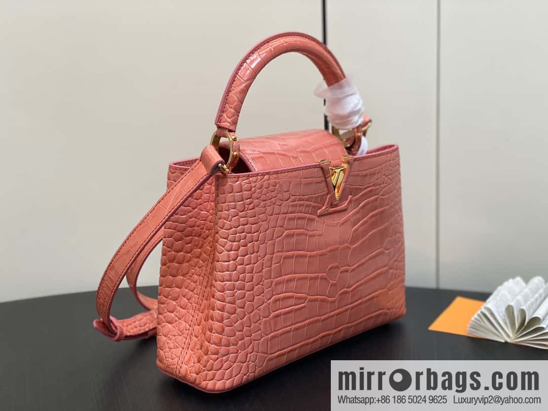[Boutique‑grade] M48865 orange, crocodile pattern full leather cap that English series Capucines BB handbag