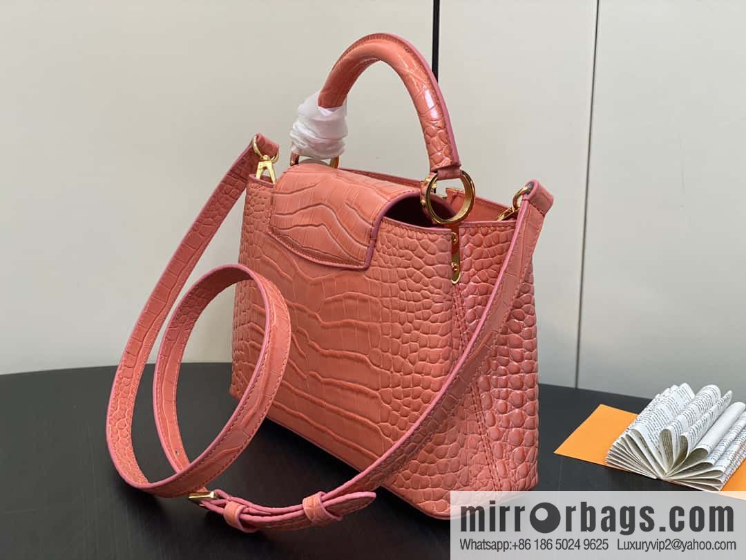 [Boutique‑grade] M48865 orange, crocodile pattern full leather cap that English series Capucines BB handbag