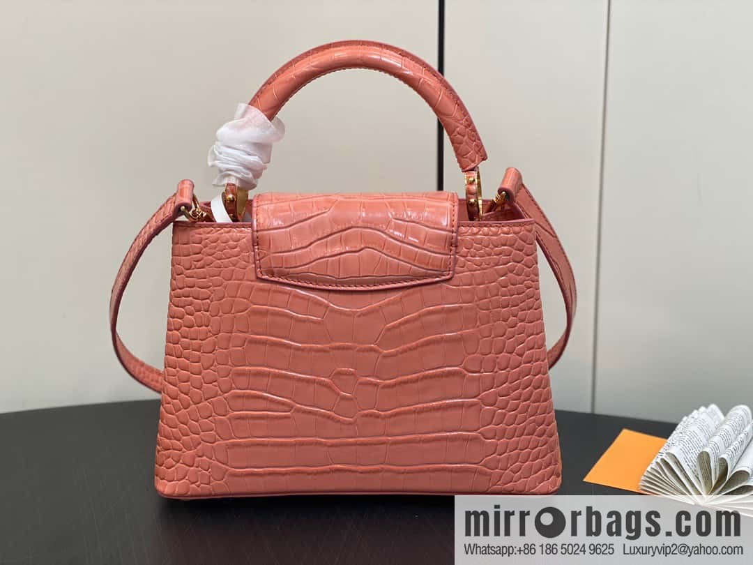 [Boutique‑grade] M48865 orange, crocodile pattern full leather cap that English series Capucines BB handbag