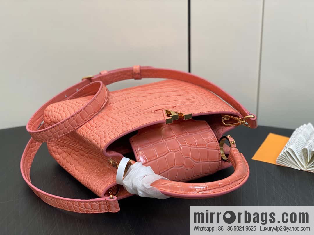 [Boutique‑grade] M48865 orange, crocodile pattern full leather cap that English series Capucines BB handbag