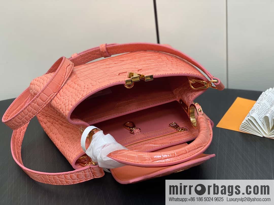 [Boutique‑grade] M48865 orange, crocodile pattern full leather cap that English series Capucines BB handbag
