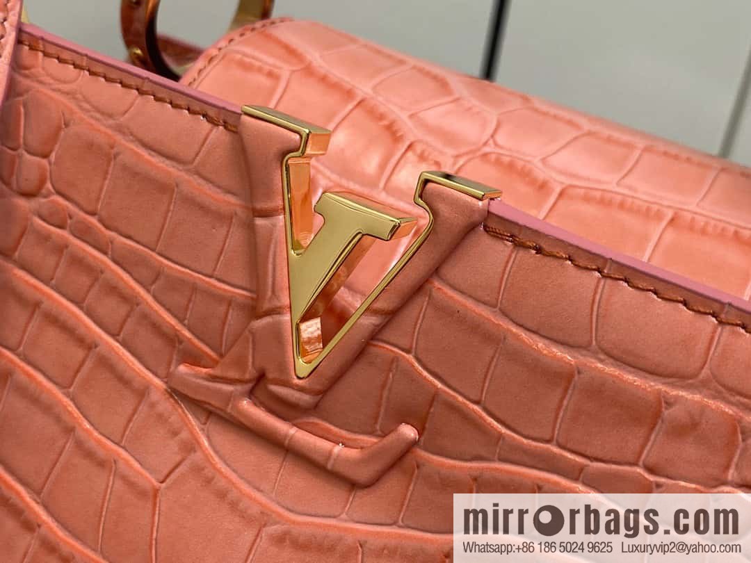 [Boutique‑grade] M48865 orange, crocodile pattern full leather cap that English series Capucines BB handbag