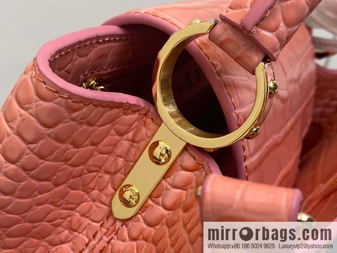 [Boutique‑grade] M48865 orange, crocodile pattern full leather cap that English series Capucines BB handbag