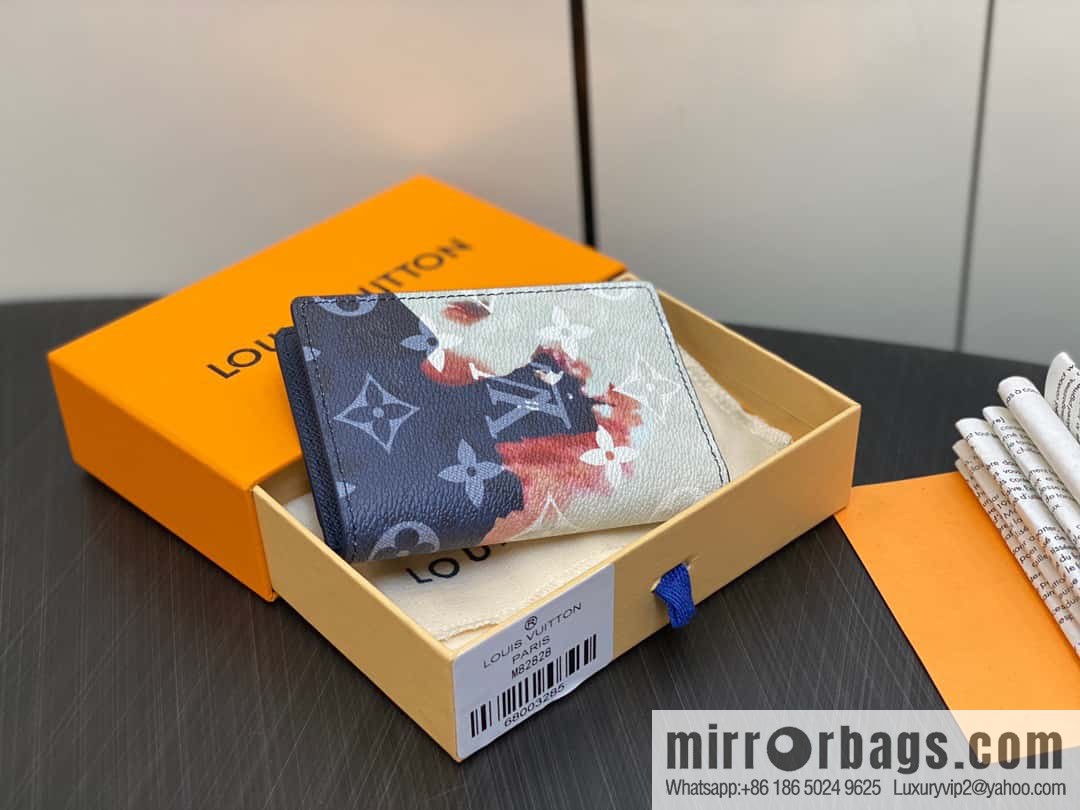 [Premium‑quality] M82828 blue, flame card holder wallet series, pocket wallet patchwork