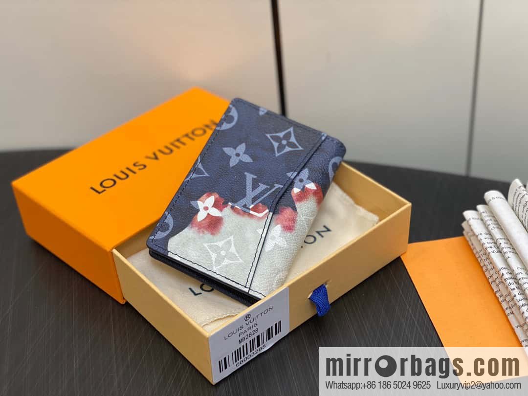 [Premium‑quality] M82828 blue, flame card holder wallet series, pocket wallet patchwork