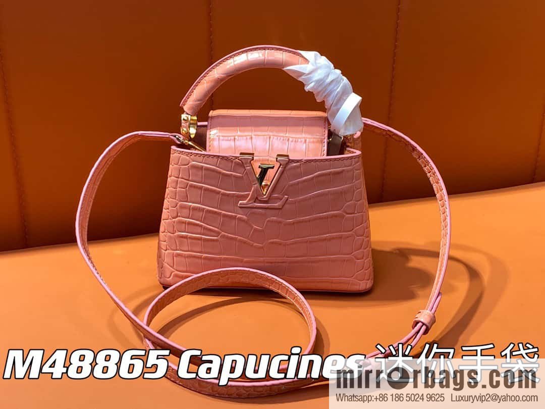 [Boutique‑grade] M48865 orange, crocodile pattern full leather cap that English series Capucines mini handbag