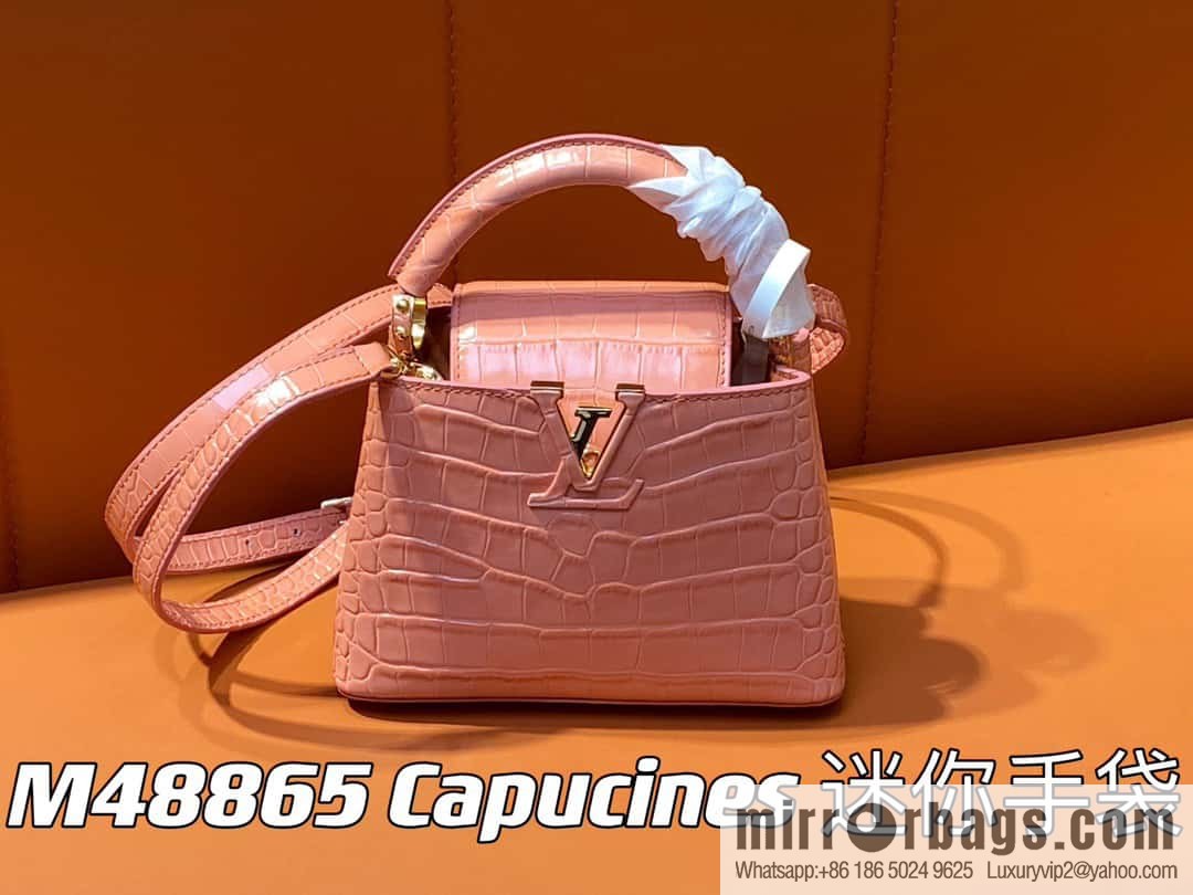 [Boutique‑grade] M48865 orange, crocodile pattern full leather cap that English series Capucines mini handbag