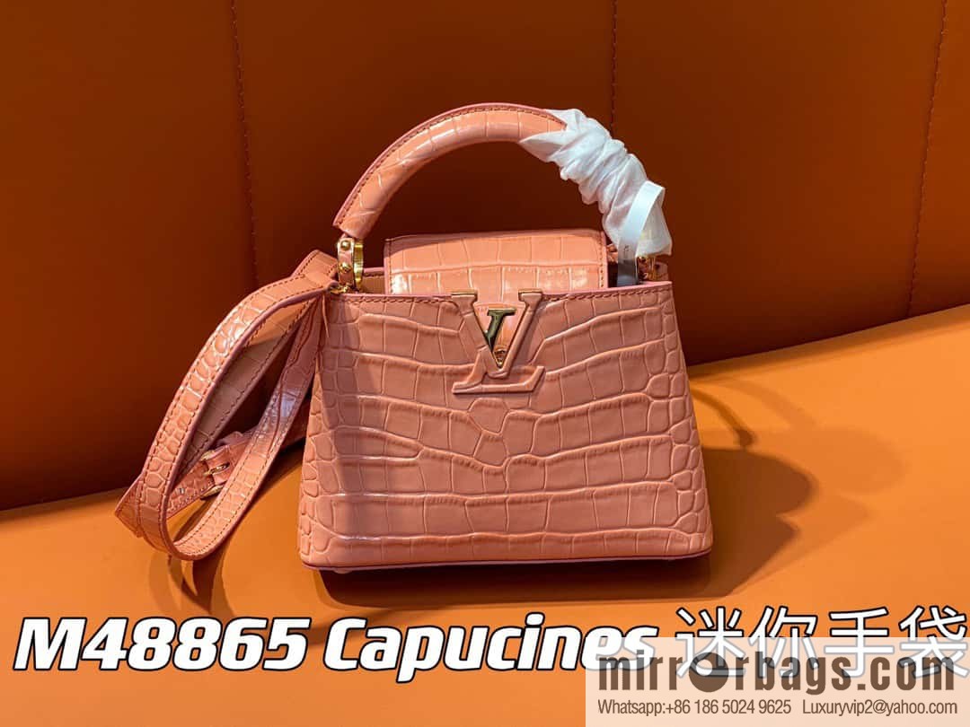 [Boutique‑grade] M48865 orange, crocodile pattern full leather cap that English series Capucines mini handbag