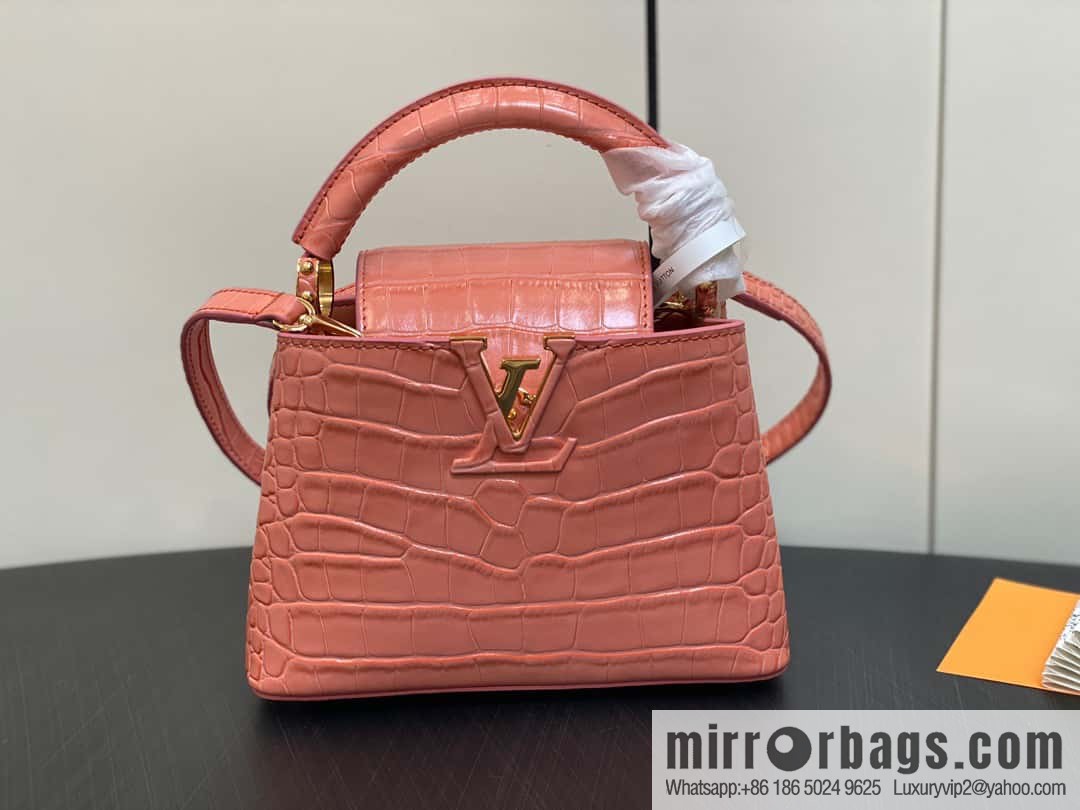 [Boutique‑grade] M48865 orange, crocodile pattern full leather cap that English series Capucines mini handbag