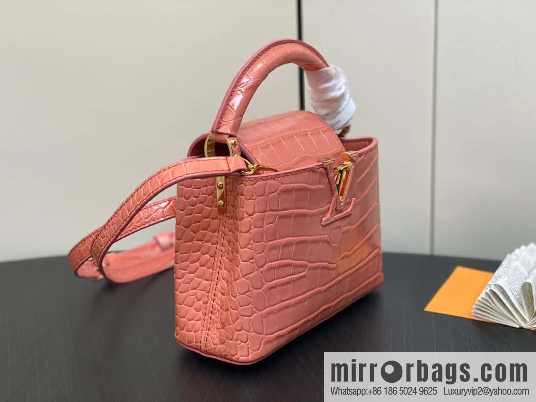 [Boutique‑grade] M48865 orange, crocodile pattern full leather cap that English series Capucines mini handbag