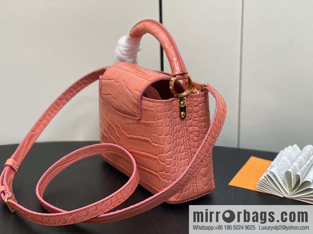 [Boutique‑grade] M48865 orange, crocodile pattern full leather cap that English series Capucines mini handbag