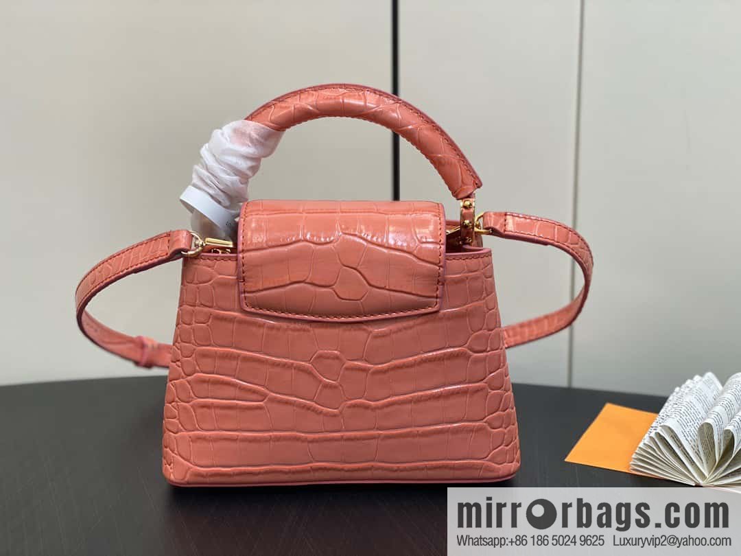 [Boutique‑grade] M48865 orange, crocodile pattern full leather cap that English series Capucines mini handbag