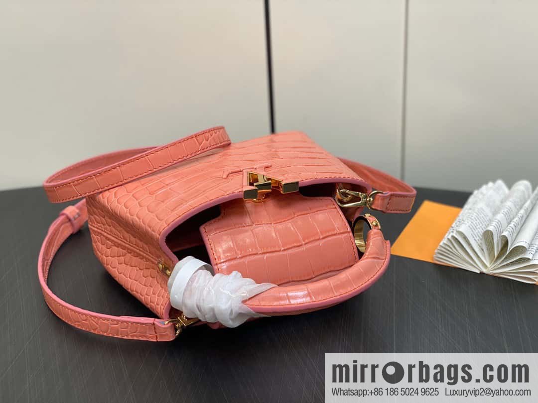 [Boutique‑grade] M48865 orange, crocodile pattern full leather cap that English series Capucines mini handbag