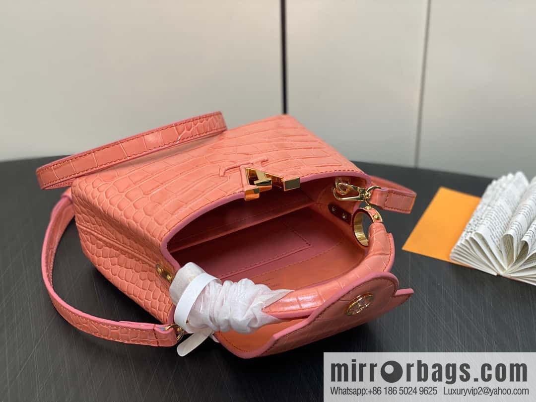 [Boutique‑grade] M48865 orange, crocodile pattern full leather cap that English series Capucines mini handbag