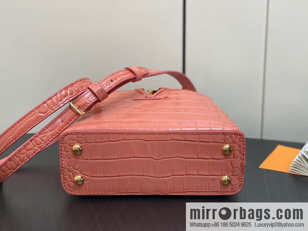 [Boutique‑grade] M48865 orange, crocodile pattern full leather cap that English series Capucines mini handbag