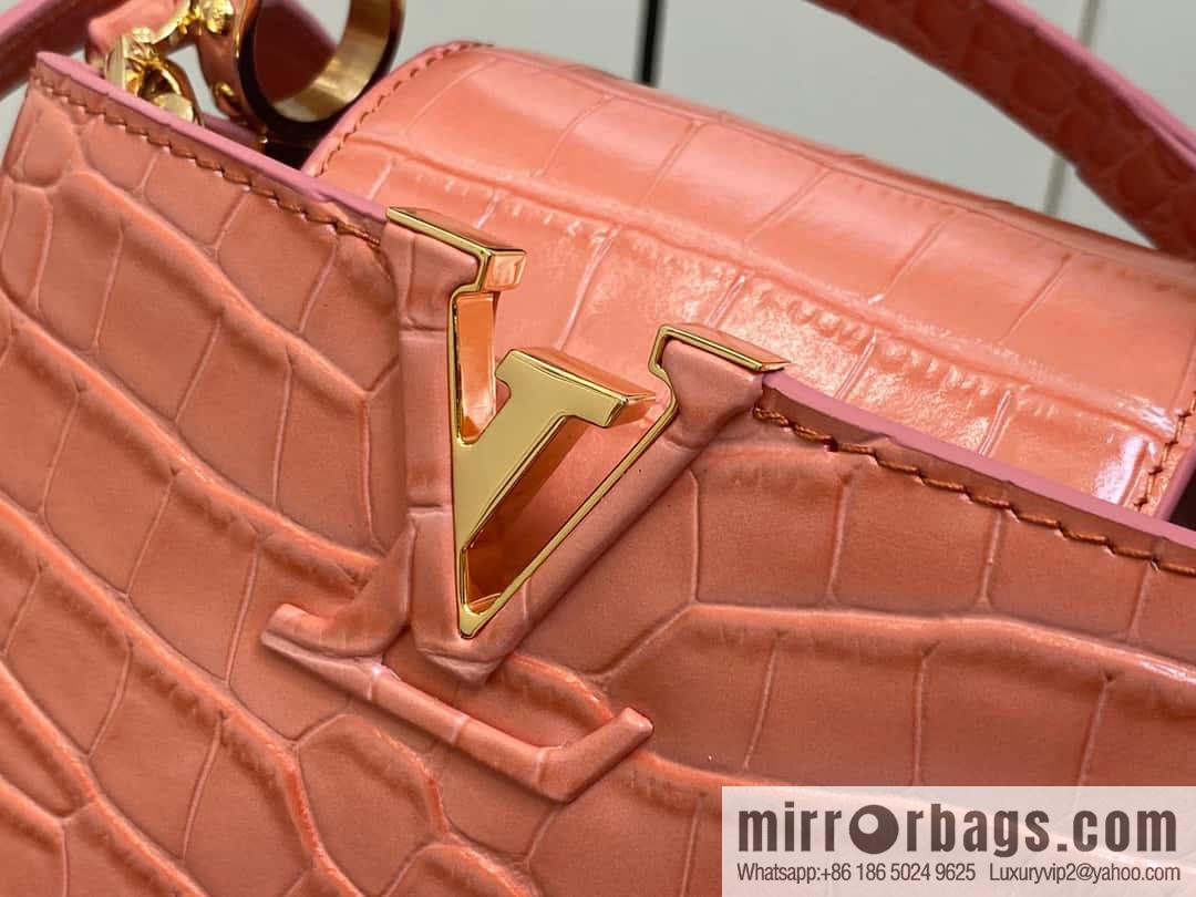 [Boutique‑grade] M48865 orange, crocodile pattern full leather cap that English series Capucines mini handbag