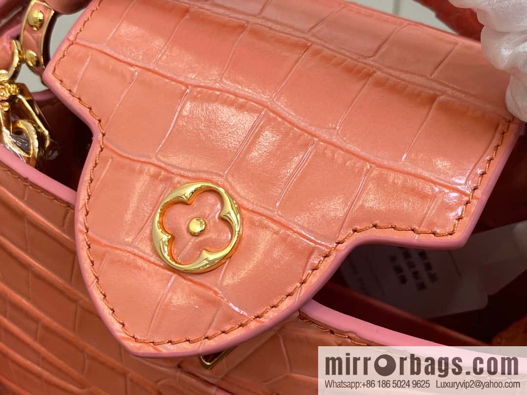 [Boutique‑grade] M48865 orange, crocodile pattern full leather cap that English series Capucines mini handbag