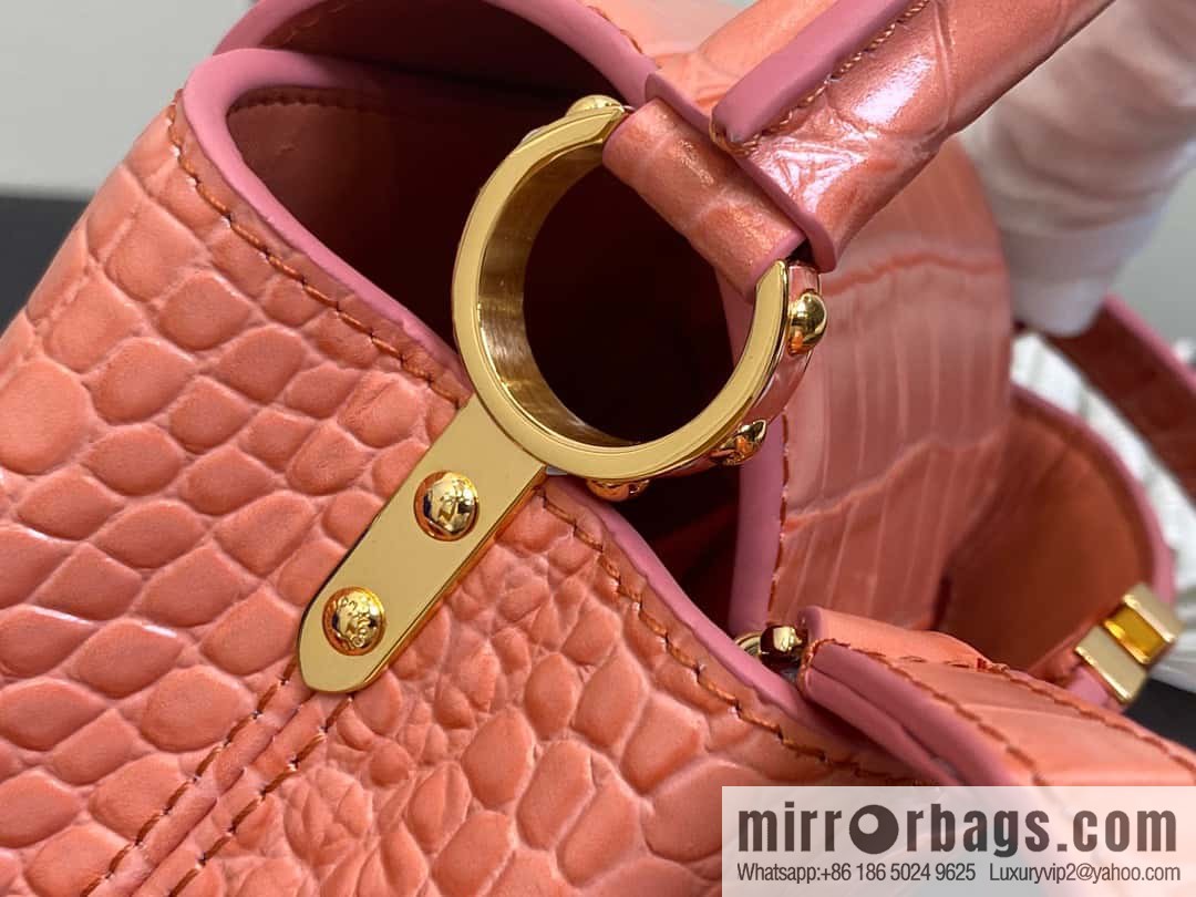 [Boutique‑grade] M48865 orange, crocodile pattern full leather cap that English series Capucines mini handbag