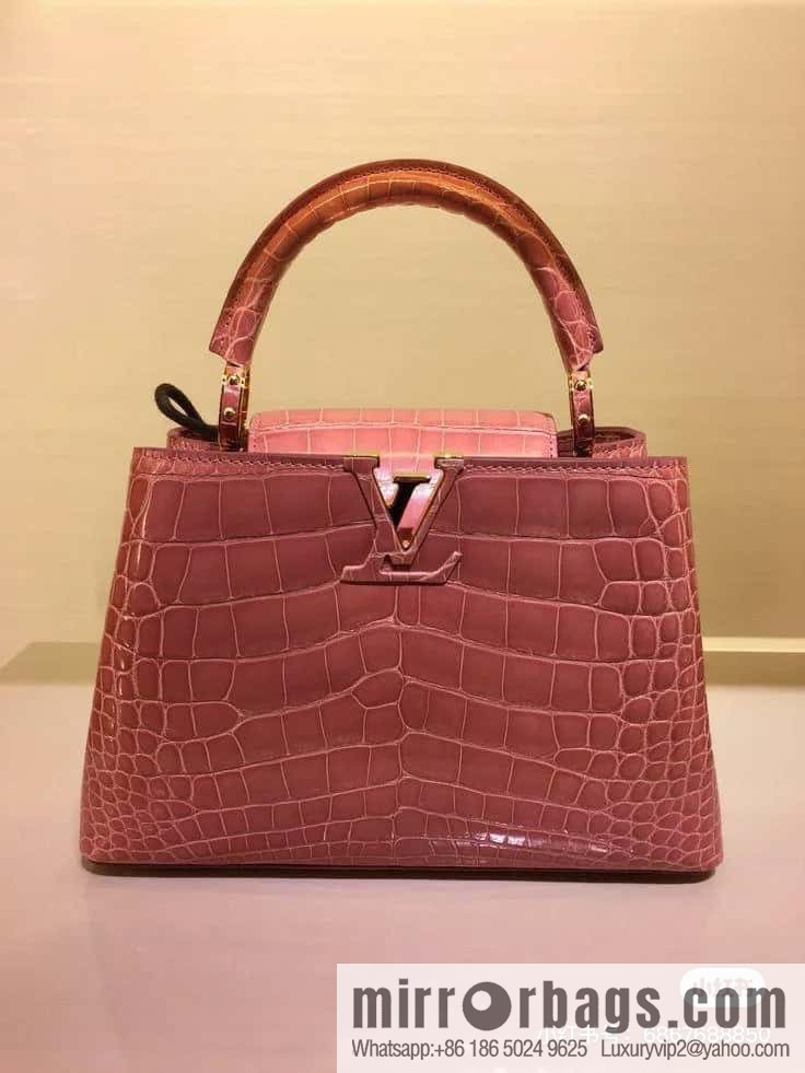 [Boutique‑grade] M48865 orange, crocodile pattern full leather cap that English series Capucines mini handbag