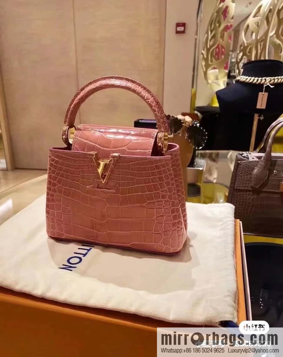 [Boutique‑grade] M48865 orange, crocodile pattern full leather cap that English series Capucines BB handbag